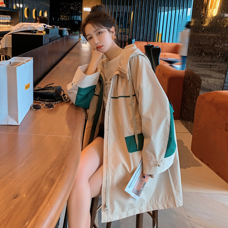 Áo khoác trench coat dài giữa Colorblock