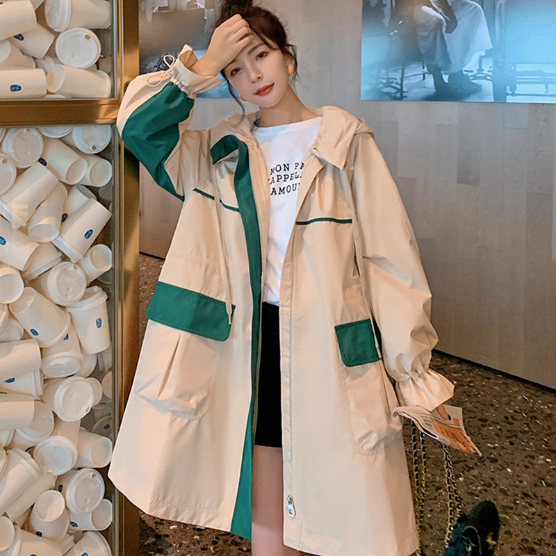 Áo khoác trench coat dài giữa Colorblock