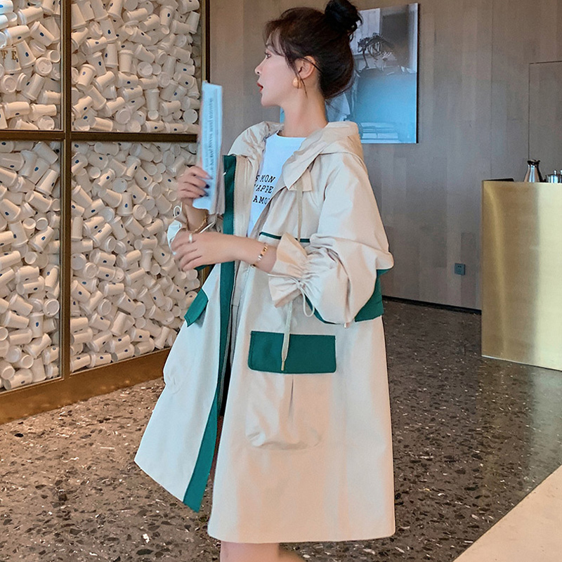 Áo khoác trench coat dài giữa Colorblock